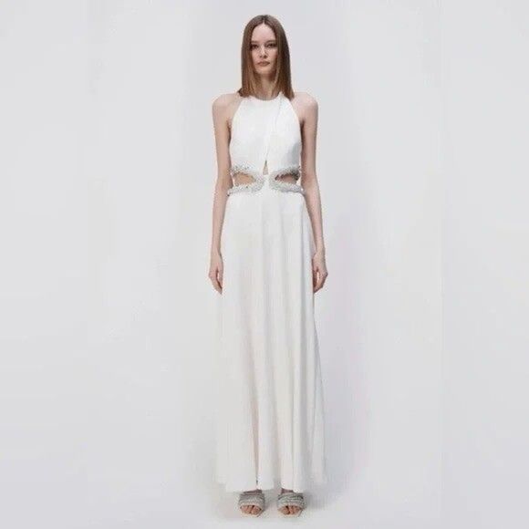 SIMKHAI Sandi Embellished Sequin Waist Cut-Out Halter Gown Maxi Dress Party 0 - Picture 1 of 13